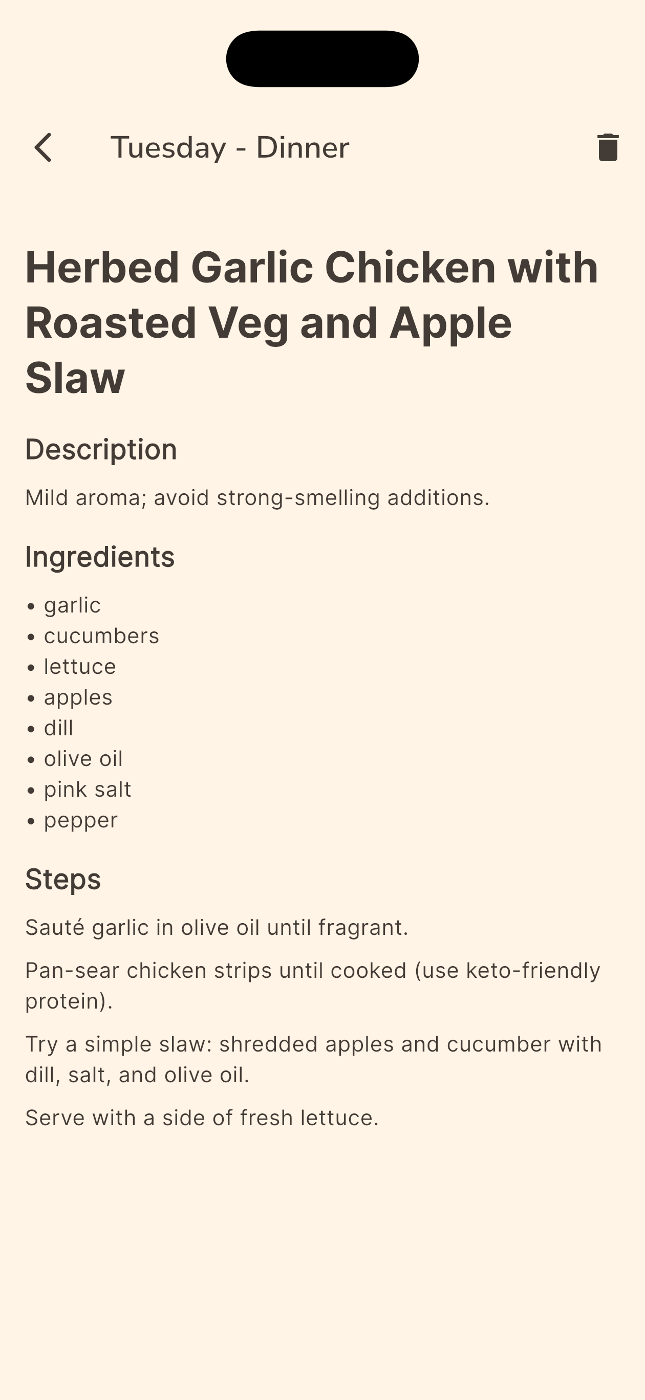Recipe detail screen